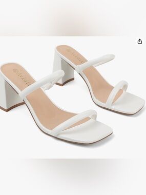 White Leather block heel with straps and square toe
